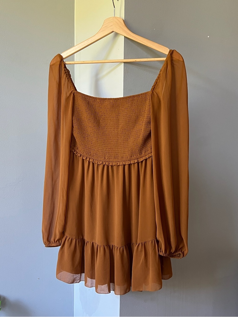 Wilfred Tempest dress, gorgeous caramel, brown square neck, feminine